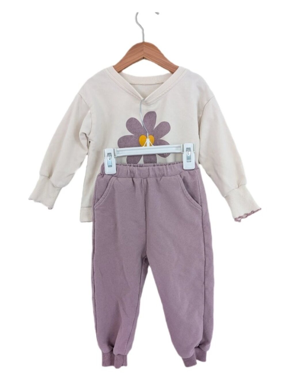 Flor Purple Sweat Set with Lettuce‎ Hem Cuffs (looks 2T-3T) | Toddler Girl Sets